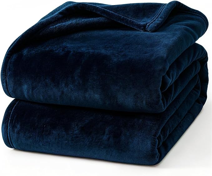 Hansleep Throw Navy Blue Fleece Blanket, Soft Flannel Bed Blanket | Fuzzy Cozy Blanket 50x60 Inches, Multi-use for Bed, Sofa, Couch, Travel, Camping, All Season Warm Lightweight Cover