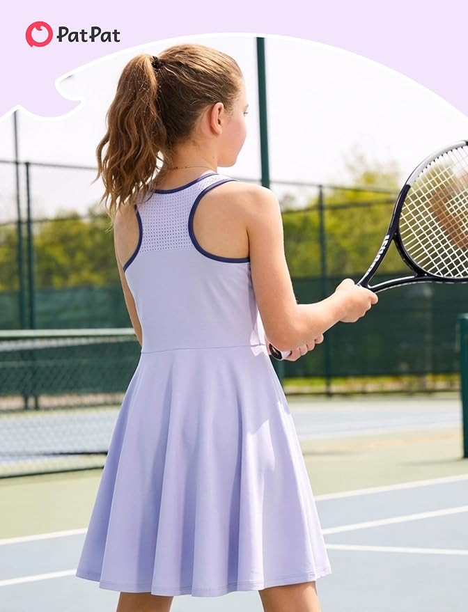 PATPAT Girls Athletic Dress Tennis Summer Outfit with Headband & Shorts | Quick-Dry RapidAir-C Fabric, Lightweight Breathable Golf Dress, Sweat-Wicking 2 Piece sets, Two Hidden Pockets