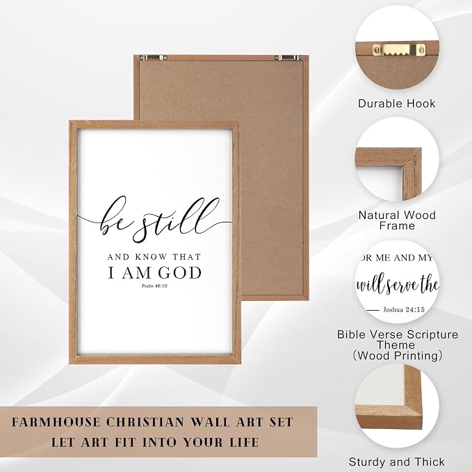 Faccito 8 Set Bible Christian Wall Art Framed, Wooden Decor | Religious Quotes Decor for Bedroom Office, Inspirational Scripture Wooden Art, Modern Framed Set for Home Classroom Work