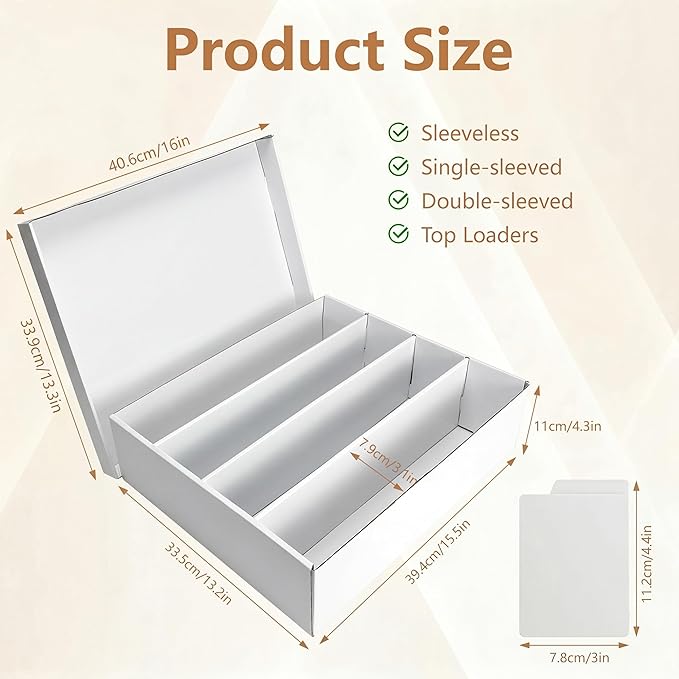 RLAVBL 2-Pack 3200 Count Trading Card Storage Box, 4 Row Cardboard Card Boxes with Dividers for Sports, MTG, TCG, Toploader