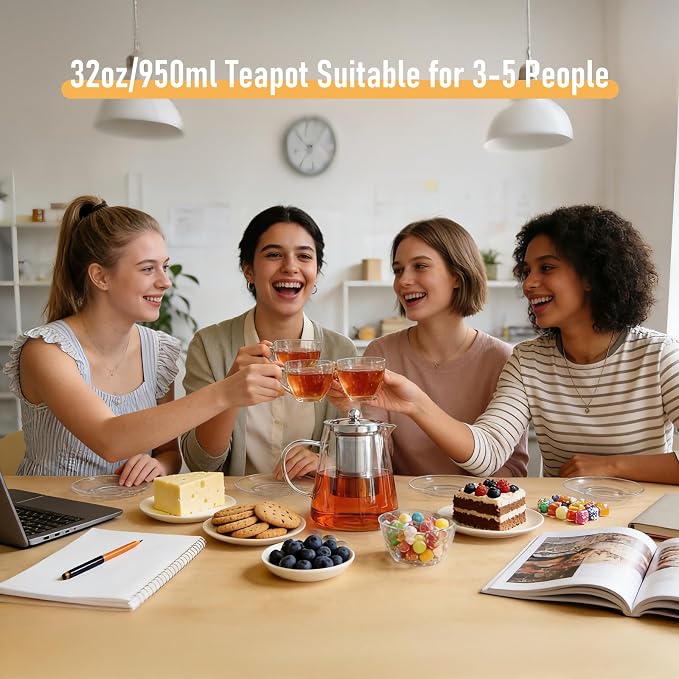 Baalaka Glass Teapot 33oz/950ml, Tea Pot with Removable Infusers for Loose Tea, Borosilicate Glass Tea Kettle Tea Maker Stovetop for Camping, Tea Infuser for Loose Leaf Tea Travel