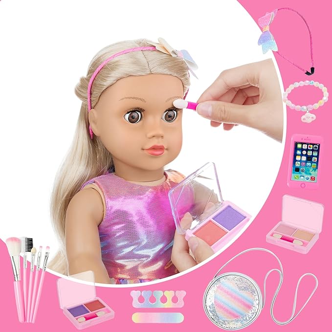 ZITA ELEMENT American 18 Inch Doll 14 Pcs Accessories Makeup Set with Dress for Generation Doll Makeup Beauty Set and Clothes for 18 Inch Doll (No Doll)