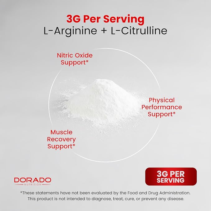 L Arginine L Citrulline Supplement Powder (3g) Nitric Oxide Booster Powder - L-Citrulline Supplements for Men & Women - Stamina, Performance & Endurance for Workouts - Vegan Safe & USA Made