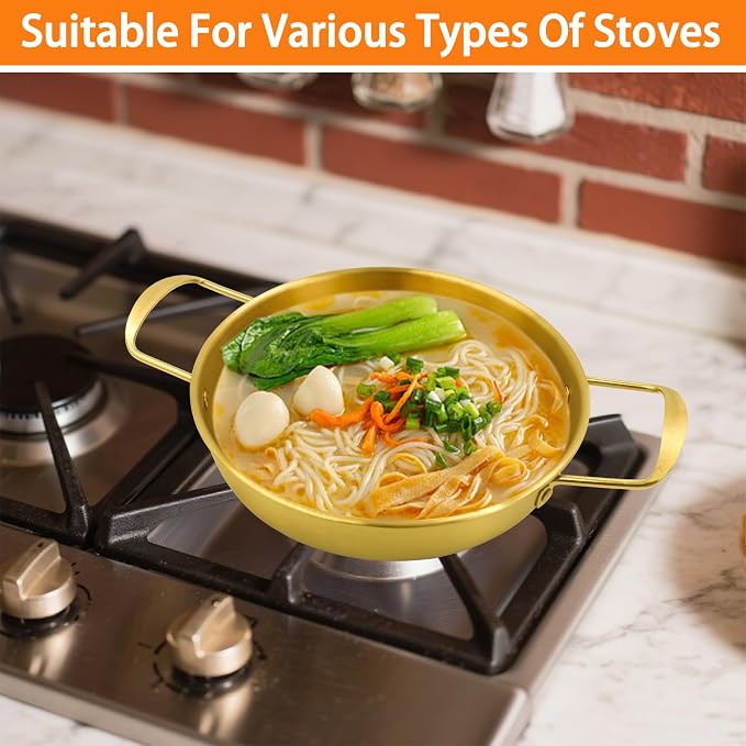4 Sizes Korean Ramen Pot,Stainless Steel Noodle Cooking Pots for Stove,Gold | Golden Ramen Cooker with Handles for Pasta Soup, Fast Heating Everyday Pan for Home Outdoor Use