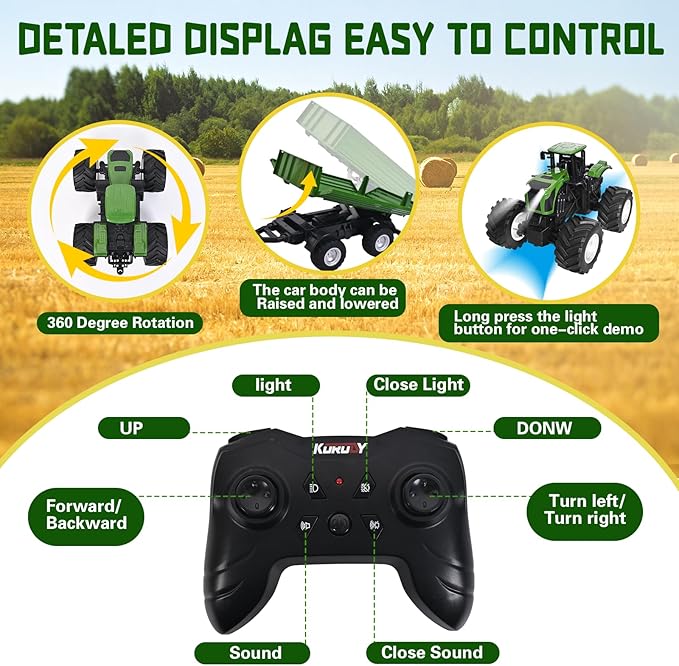 Remote Control Tractor Toy with RC Trailer -23.6 Inches 1/16 Scale RC Monster Truck- 2.4GHz Toddlers Farm Vehicle Toys Set for Boys Girls Kids Ages 3-8 Year Old Birthday Gift