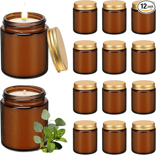 12 Pack 8 oz Eucalyptus Mint Scented Soy Candles, Bulk Glass Jar Candles, Aromatherapy Candles for Home, Office, Wedding, Party & Gifts