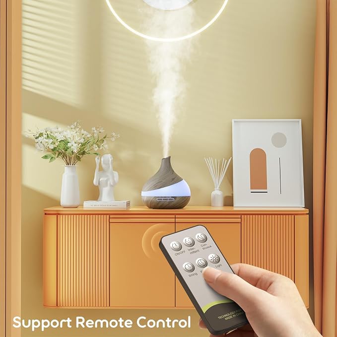 HJTHJT 500ML Essential Oil Diffuser: Aroma Diffuser with Remote Control for Hotel Spa Yoga Room - Humidifier with 14 Colors LED Night Light for Bedroom Home Relaxation