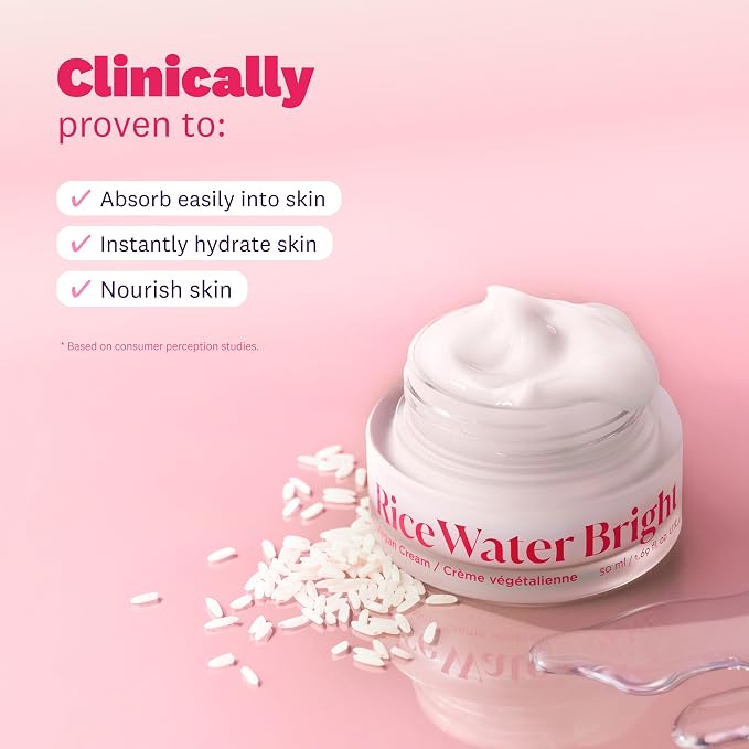 The Face Shop Rice Water Bright Vegan Cream - Instant Moisturization Quick-Absorbing Formula - Vegan, Brightening - Rice Water, Niacinamide, Hyaluronic Acid - Moisturizer Face Cream - Korean Skin Care