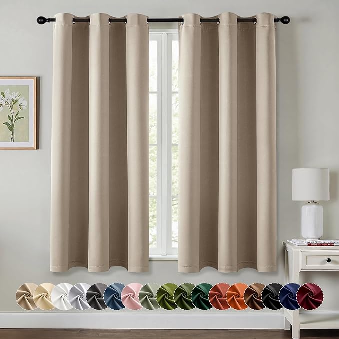 MIULEE Blackout Curtains for Bedroom 2 Panels 40 x 45 Inch Long Taupe | Thermal Insulated, Living Room Darkening Grommet Drapes, Noise Reducing, Light Blocking Window Treatments