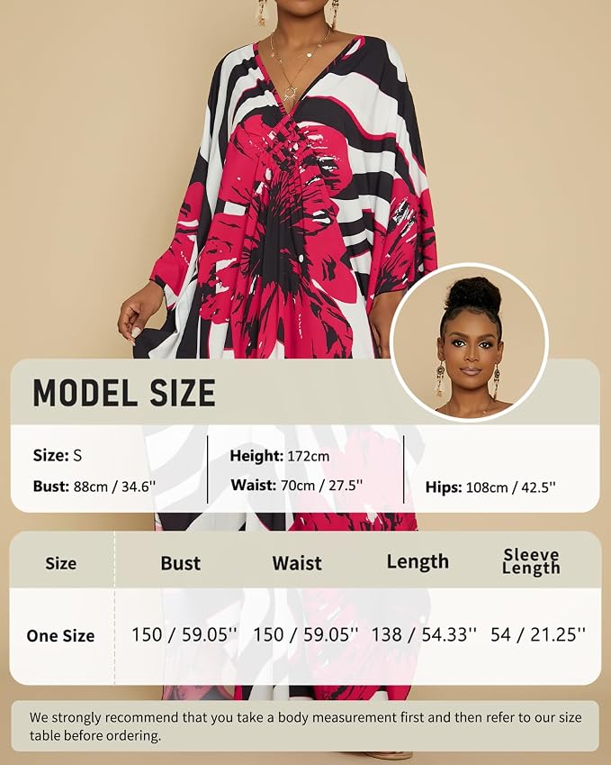 Bsubseach Kaftan Dresses for Women Floral Print Plus Size Beach Cover Up | Lightweight V Neck Loose Fit Boho Dress, Batwing Sleeve Side Slit, Moo Moos for Women Home Loungwear Cruise Resort Wear