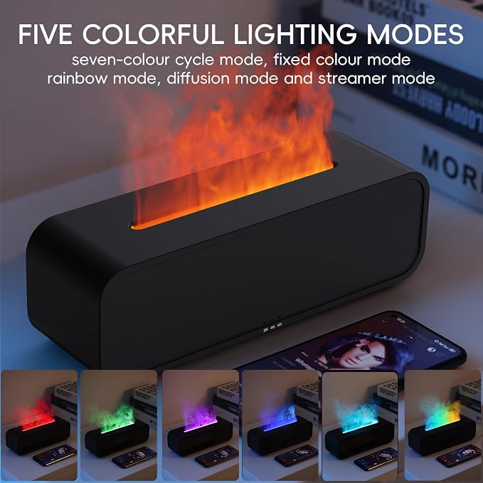 YALEDI Essential Oil Diffuser, Flame Fire Oil Diffuser, 250ml Cool Mist Aromatherapy Humidifier, Scent Aroma Diffuser with 7 Colors Light, Remote Control, Timer & Auto-Off for Home Room (White)