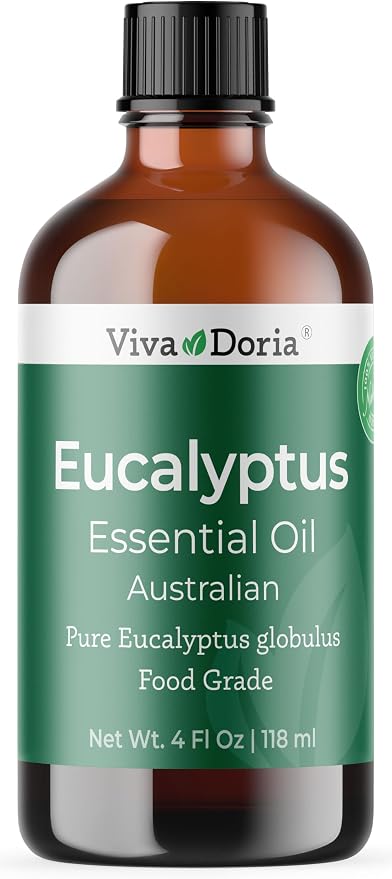 Viva Doria Eucalyptus Essential Oil, Food Grade, 118 ml (4 Fl Oz) | 100% Pure & Natural Eucalyptus Globulus, Australian Type | Aromatherapy Oil for Diffuser, Steam, and Massage