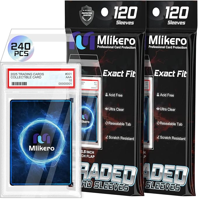 240 Pack Graded Card Sleeves, Precise Fit Slab Sleeves, Acid-Free Resealable Slab Protector Compatible with PSA Graded Slabs