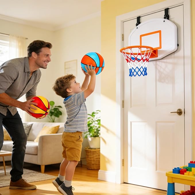 4 Packs Mini Basketballs 7 Inch Size 3 with Pump, Kids Small Basketball Set for Basketball Hoop Pool Party Games Indoor Outdoor Play Sports Toys Bouncy Basket Balls for Kids Toddlers 1-3 3-5 5-7 Gifts