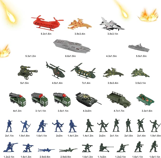 Army Men Playset - Large Set Including Army Men Action Figures, Battle Mat, Army and Navy Weapon Gear Accessories, Military Combat Toys, Army Toys for Boys Age 4-12