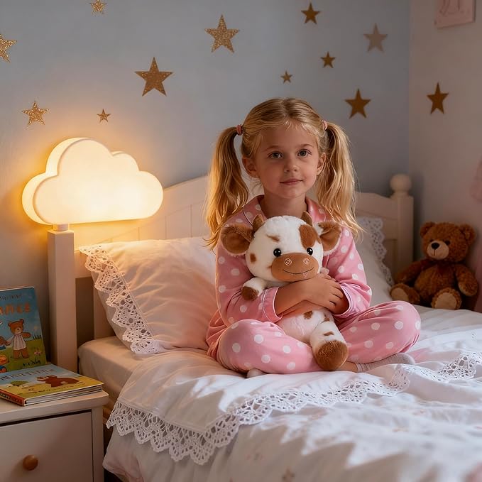 7.9" Light-Up Plush Cow Toy, Soft Brown & White Glowing Cow Stuffed Animal, Night Companion for Kids, Cute Bedroom Decor, Birthday for Boys Girls Friends