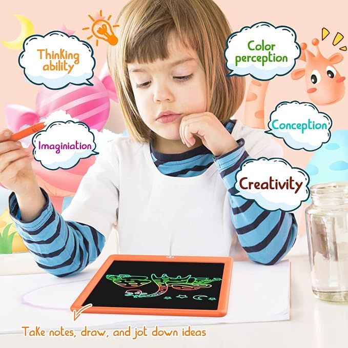 LCD Writing Tablet Doodle Board, Colorful Drawing Pad, Electronic Drawing Tablet, Drawing Pads,Travel Gifts for Kids Ages 3 4 5 6 7 8 Year Old Girls Boys (10.5 inch, Orange&Orange)