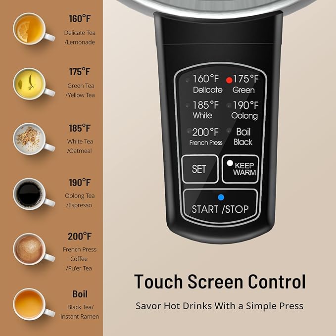 Electric Tea Kettle, PARIS RHÔNE 6 Precise Temperature Presets 1.7L Stainless Steel Electric Kettle Temperature Control,1500W Fast Boiling Hot Water for Oolong & Green Tea with Strix Control
