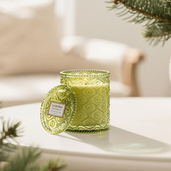 LA JOLIE MUSE Starlit Fir Pine Scented Candle for Home | Balsam & Cedarwood | Christmas Winter Holiday | Non Toxic Natural Soy | Green Jar Candle | Luxury Gifts for Women & Men | 40 Hrs