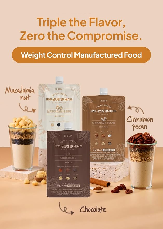 Korean Food All-In-One Multi Shake, Macadamia, Dietary Fiber, 7 Pack, 350g | Macadamia-flavored powder blend with dietary fiber in convenient individual packs