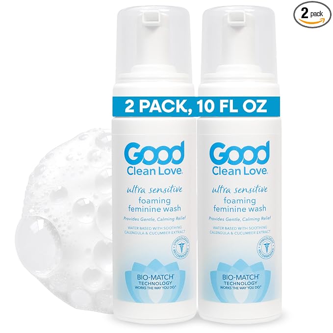 Good Clean Love Ultra Sensitive Foaming Feminine Wash, 5 Oz (2-Pack) | Ph-Balanced Gentle Vaginal Cleanser With Natural Ingredients. Water-Based. Soothing Intimate Care