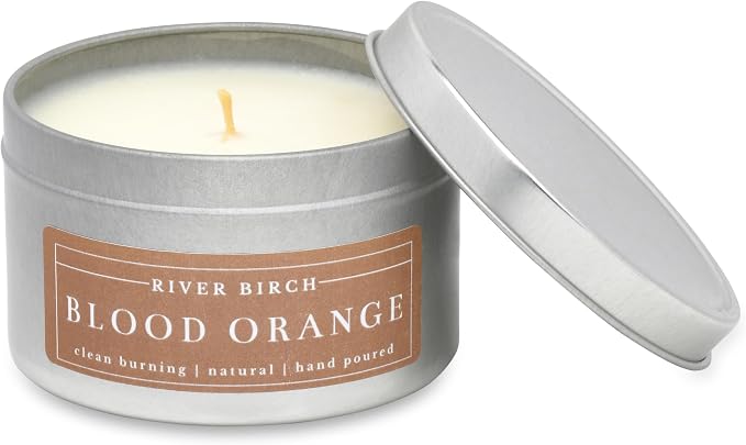 River Birch Candles Blood Orange Scented Candle | Premium, All-Natural, Non-Toxic, Soy Wax | 8 oz. Silver Travel Tin | Cozy Relaxing Gifts for Home