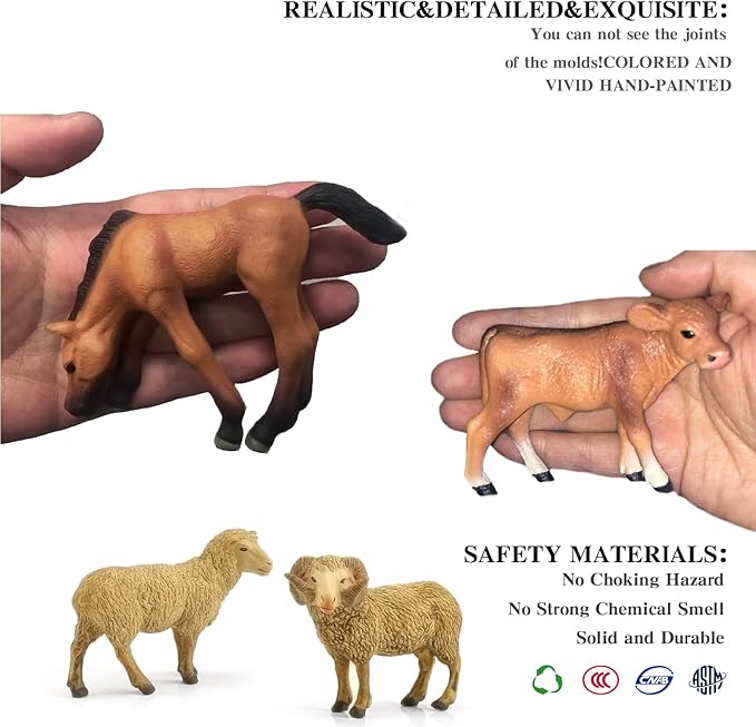 LC JoyCre Farm Animals Playset 6PCS Cows Sheep Horses Toys Realistic Calves Figures Horses Figurines Sheep for Toddlers Trakehner Foal Model Decoration for Birthday Party Collection for Kids