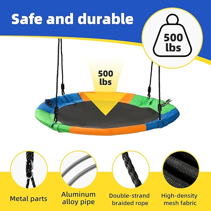 Saucer Tree Swing Seat for Kids 40 Inch Outdoor Round Tree Swing for Children Heavy Duty Safe Durable Easy Install for Backyard
