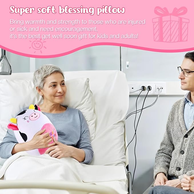Get Well Soon Gift Cat Plush Cow Stuffed Animal Hug Pillow Sympathy Gift Get Well Toy Gifts for Kids Boys Girls Women(Cow)