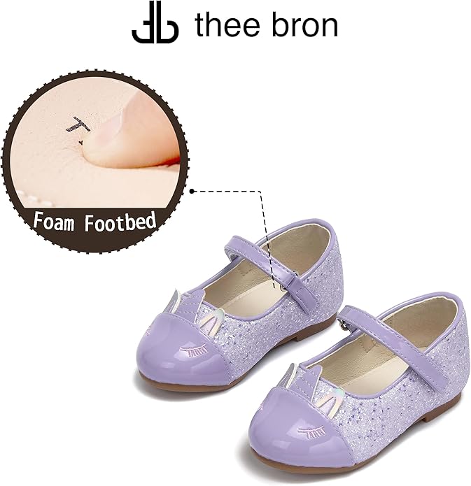 THEE BRON Mary Jane Ballet Flats - Girls' Dress Shoes with Hook & Loop Closure
