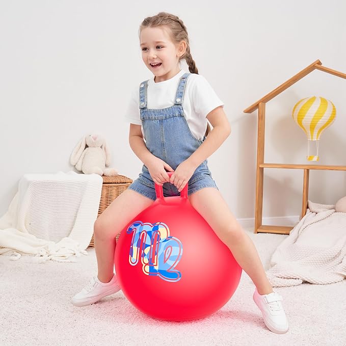 ZOOJOY 18 Inch Red Hopper Balls for Kids 3-6, Sit On Bouncy Ball with Handle, Inflatable Hippity Hop Ball for Indoor/Outdoor Play, Hoping Toys for Kids with Pump