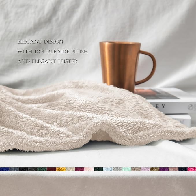 Exclusivo Mezcla Fuzzy Large Fleece Throw Blanket for Couch, Beige | 50x70 Inches, Super Soft and Cozy Throw, Plush Fluffy Blanket for Sofa, Bed, Bedroom, Home Decor, All Season