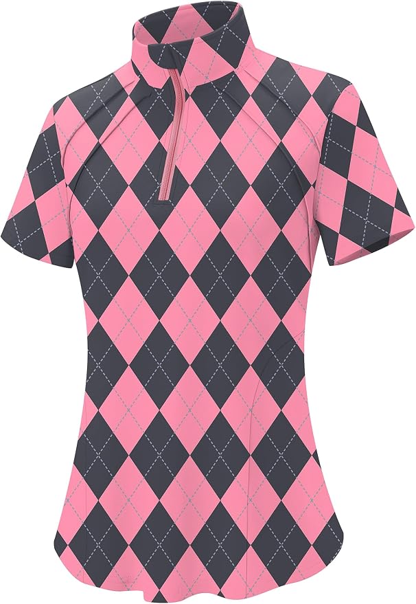 LOMON Womens Golf Polo Shirt Summer Short Sleeve Quarter Zip Outfit | Side-Pockets,Princess Seams,Cotton,Wrinkle Free,Moisture Wicking,Quick-Dry,Lightweight,Collared,for Tennis Workout