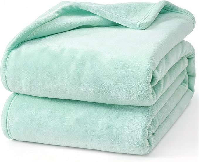 Hansleep Full Mint Green Fleece Blanket, Soft Flannel Bed Blanket | Fuzzy Cozy Blanket 84x90 Inches, Multi-use for Bed, Sofa, Couch, Travel, Camping, All Season Warm Lightweight Cover