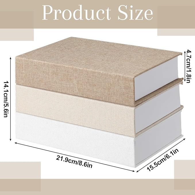 Tioncy 3 Pcs Decor Linen Faux Book Box Set Aesthetic DIY Fake Linen Book Box for Decor Storage Cafe Table Bookshelf Gift Home Keepsake(8.6 x 6.1 x 1.8 Inch,Multicolor)