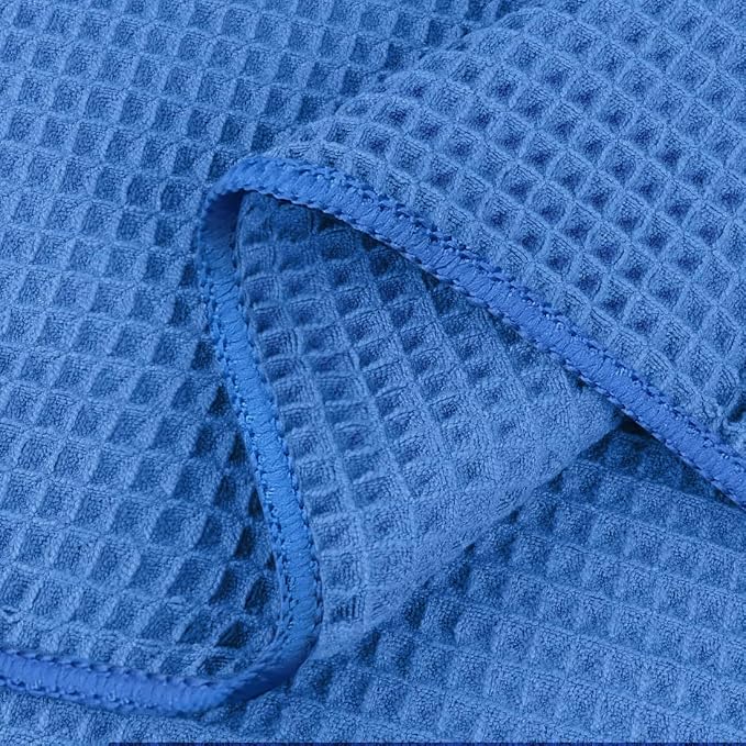 HOMEXCEL Waffle Bath Towels 4 Pack, Premium Microfiber Beach Towels, Ultra Soft, Lightweight, Highly Absorbent Quick Dry Towel for Bathroom, Beach, Pool, Gym, Shower, Hotel and Spa, 30 x 60 Inch Blue