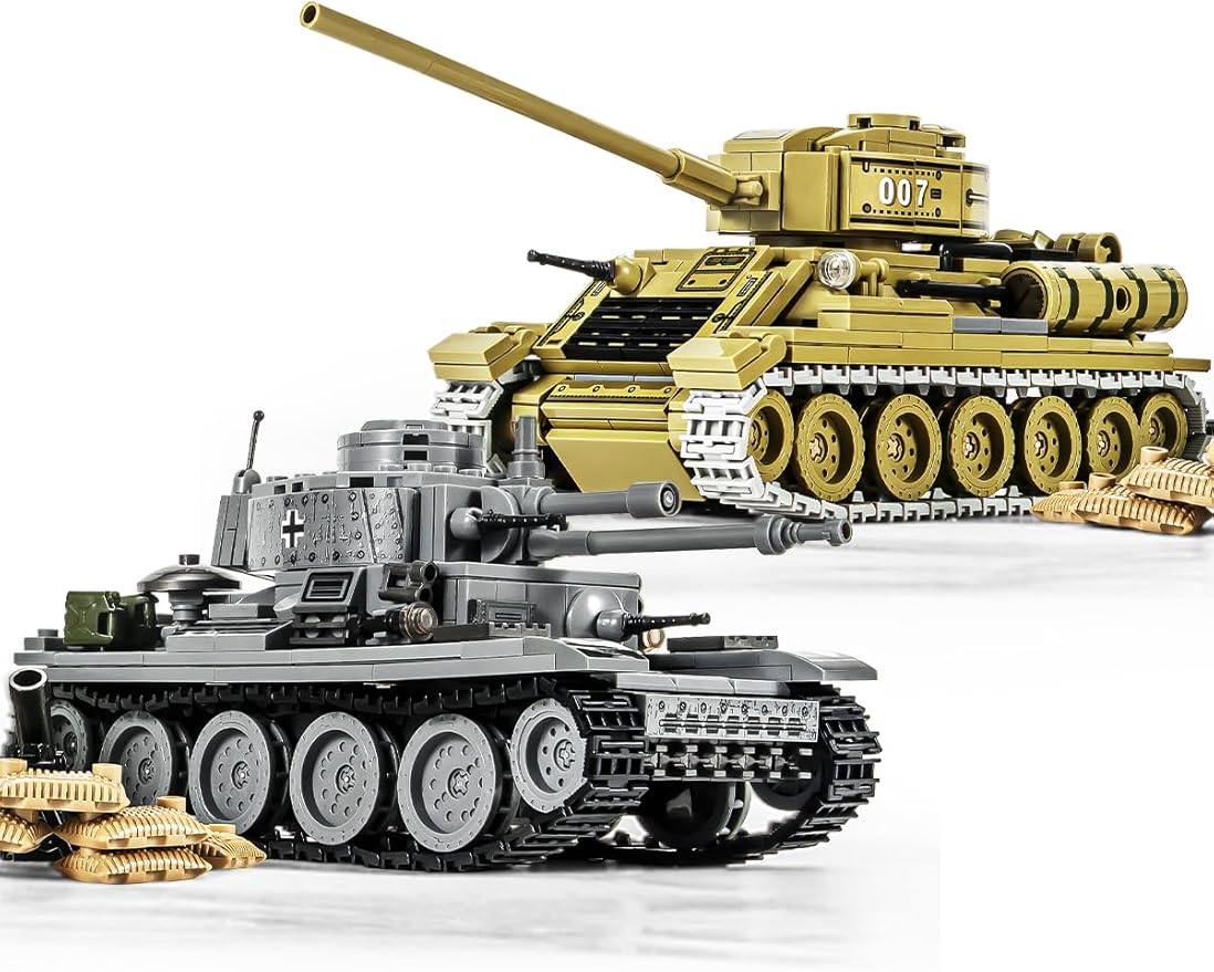 SEMKY Military Series 38T + T34 Tank 2 in 1 MOC Building Blocks（1000 Pieces）,WW2 Army Tank for Kid and Military Fan