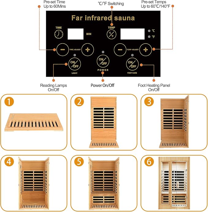 2 Person Sauna, Low EMF Far Infrared Sauna, 1500W Hemlock Wood Sauna Indoor Sauna Infrared Sauna for Home with Bluetooth Speakers, Reading Lamps, Tempered Glass