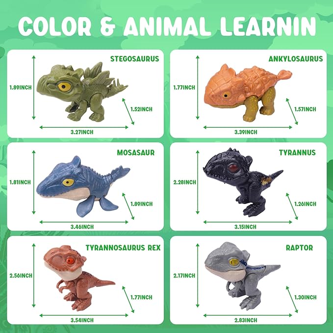 Zwish 6PCS Biting Finger Dinosaurs Toy Collectibles for Display, Play and Dinosaur Biting Fingers Puppet Model Figure Novelty Toys Birthday Gift Toys for 3+ Year Old Boys Girls Easter Eggs Filling