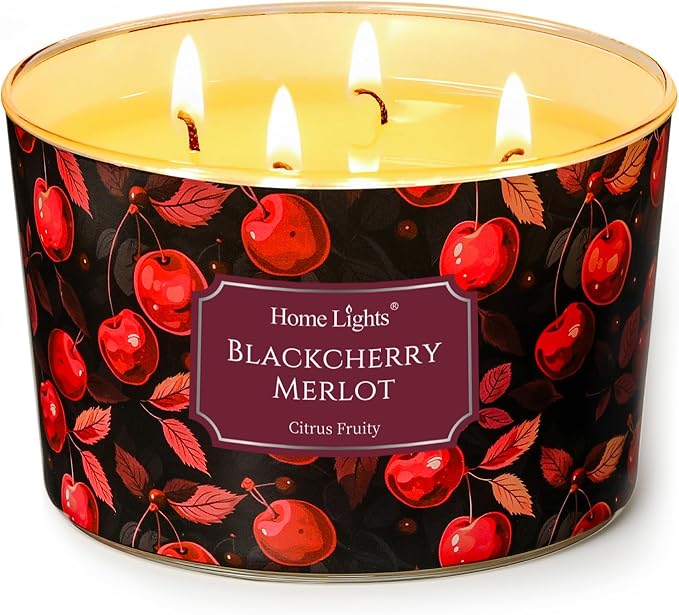 HomeLights Soy Wax Candles for Home Scented, 4-Wick Candles in Blackcherry Merlot Scented, Aromatherapy Candles Gift for Parties, Relaxing, Eclectic Mixed Styles, 18oz
