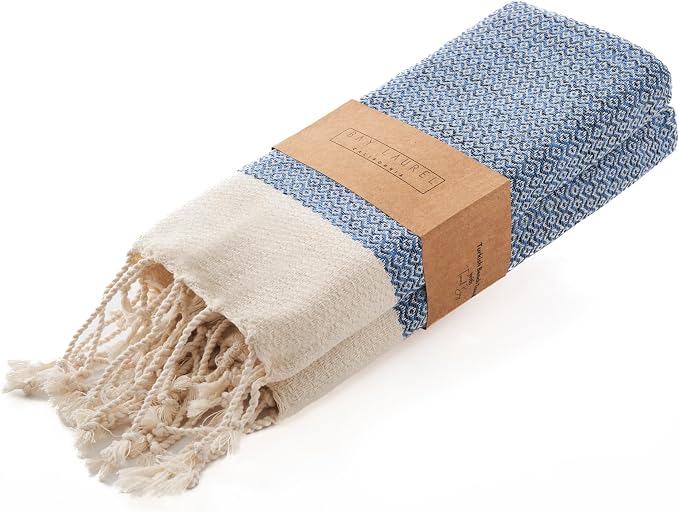 BAY LAUREL Turkish Hand Towel – Pack of 2 | Soft & Absorbent Decorative Towels for Bathroom, Hand, Face, Hair, Gym, Yoga, SPA, Kitchen & Tea | Boho Decor (Royal, Diamond 16x40 Inches (Set of 2)