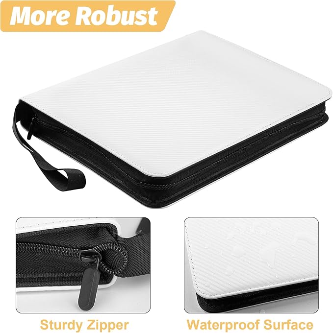 GERMUN 9 Pocket Card Binder, Premium Zip Trading Card Binder, 720 Double Sided Pocket PU Card Collection Binder, Collector Card Album, Card Folder for MTG, TCG, Sports Cards, Game Cards (White)