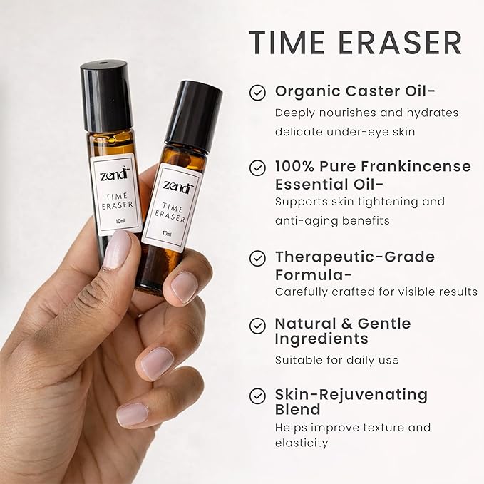Zendi™ Pack of 2-10 ml Under Eye Dark Circle Remover & Puffiness Corrector – Eye Serum Roller with Organic Frankincense & Castor Oil, Amber Glass Roll On