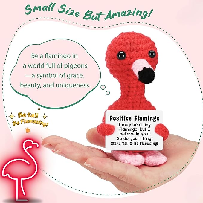 Tiny Flamingo Pink Lover - Emotional Support Crochet Dolls Positive Crochet Animals Emotional Support Plushies for Anxiety & Stress Relief Stuffed Animal Gift