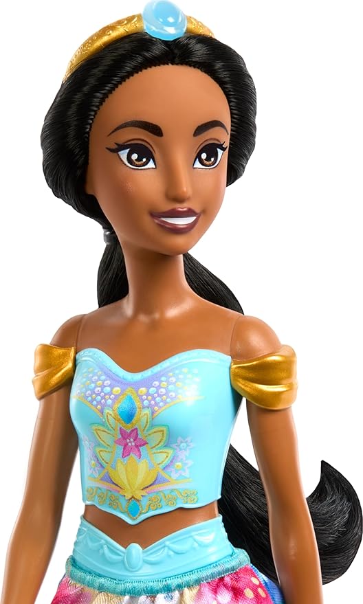 Mattel Disney Princess Jasmine Fashion Doll Set, Spin & Reveal with 11 Surprises Including 5 Accessories, 5 Stickers & Play Scene, Inspired by Movie
