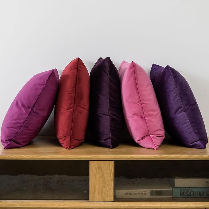 JUSPURBET 16x16 Velvet Throw Pillow Covers Set of 2,Eggplant Purple | Modern Decorative Soft Cushion Covers Cases with Hidden Zipper for Couch Sofa Bed Living Room Bedroom Home Decor
