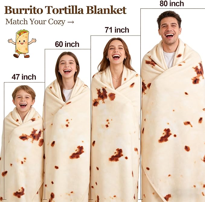 SeaRoomy Burrito Tortilla Blanket, Funny Food Throw Blanket, Round 47inches | White Elephant Gifts, Gag Gifts For Teen Boys & Girls, Novelty Christmas Birthday Presents, Double Sided, Soft Flannel