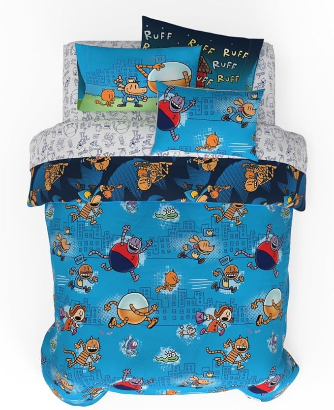 Franco Dog Man Supa Book Kids Bedding Super Soft & Cozy Reversible Microfiber Comforter and Sheet Set with Sham, 7 Piece Full Size, (Officially Licensed Product)