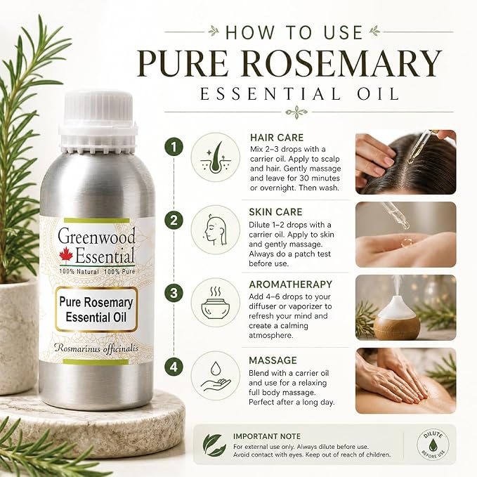 Greenwood Essential Pure Rosemary Essential Oil (Rosmarinus officinalis) Steam Distilled 1250ml (42 oz)