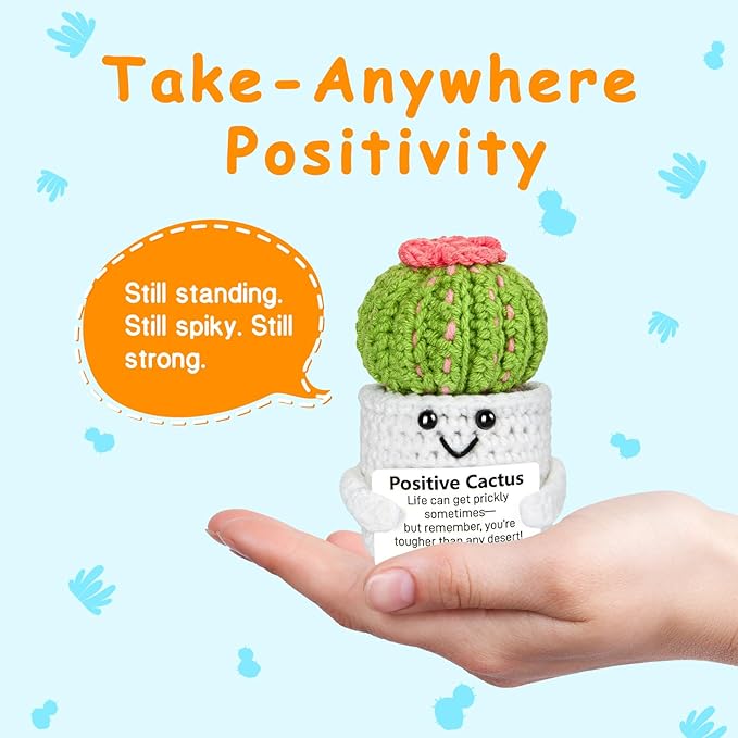 Emotional Support Crochet, Positive Crochet Cactus, Encouragement Gifts for Women Men Birthday Christmas Self Care Friends Coworkers Relaxation Gift Desk Home Fall Decor Inspirational Support